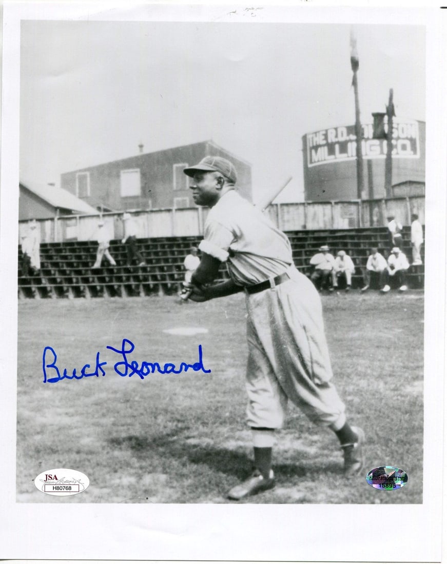 Buck Leonard Autographed 8x10 Baseball Photo (JSA): Buck Leonard Autographed 8x10 Baseball Photo (JSA) Buck Leonard's sharpie signature across the front of this 8x10 baseball photo adds a touch of authenticity to this rare piece of sports memorabilia. 