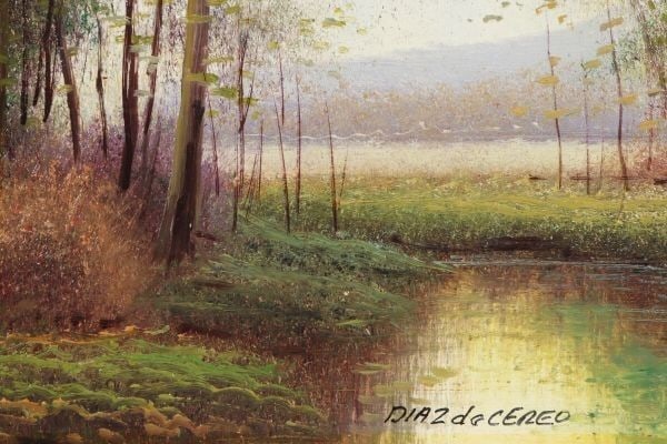 Oil Painting River Landscape Original Signed Art By Diaz De Cereo (1 of 10)
