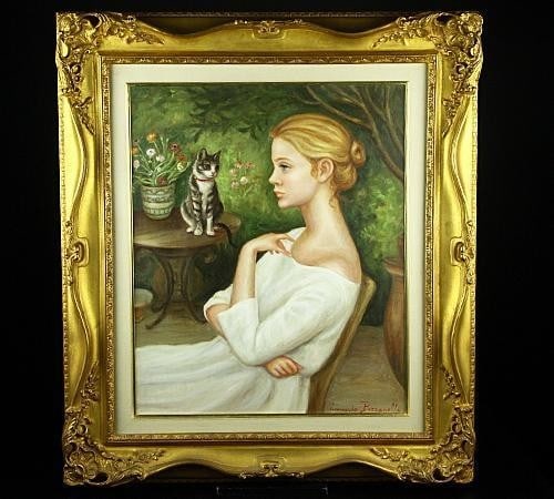 Leonardo Pizzanelli Girl with Cat Original Oil Painting on Canvas 8F Signed (1 of 10)