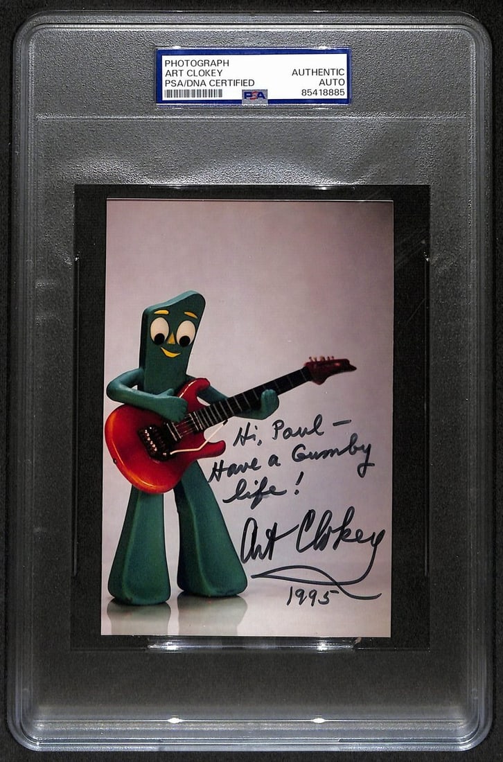 Art Clokey Signed/ Inscribed 4x6 Photo Cartoonist "Gumby" PSA/ DNA 195039: Art Clokey Signed/ Inscribed 4x6 Photo Cartoonist "Gumby" PSA/ DNA 195039 The Art Clokey signed/inscribed 4x6 photo cartoonist "Gumby" PSA/DNA certified artwork bears the signature of the renowned art