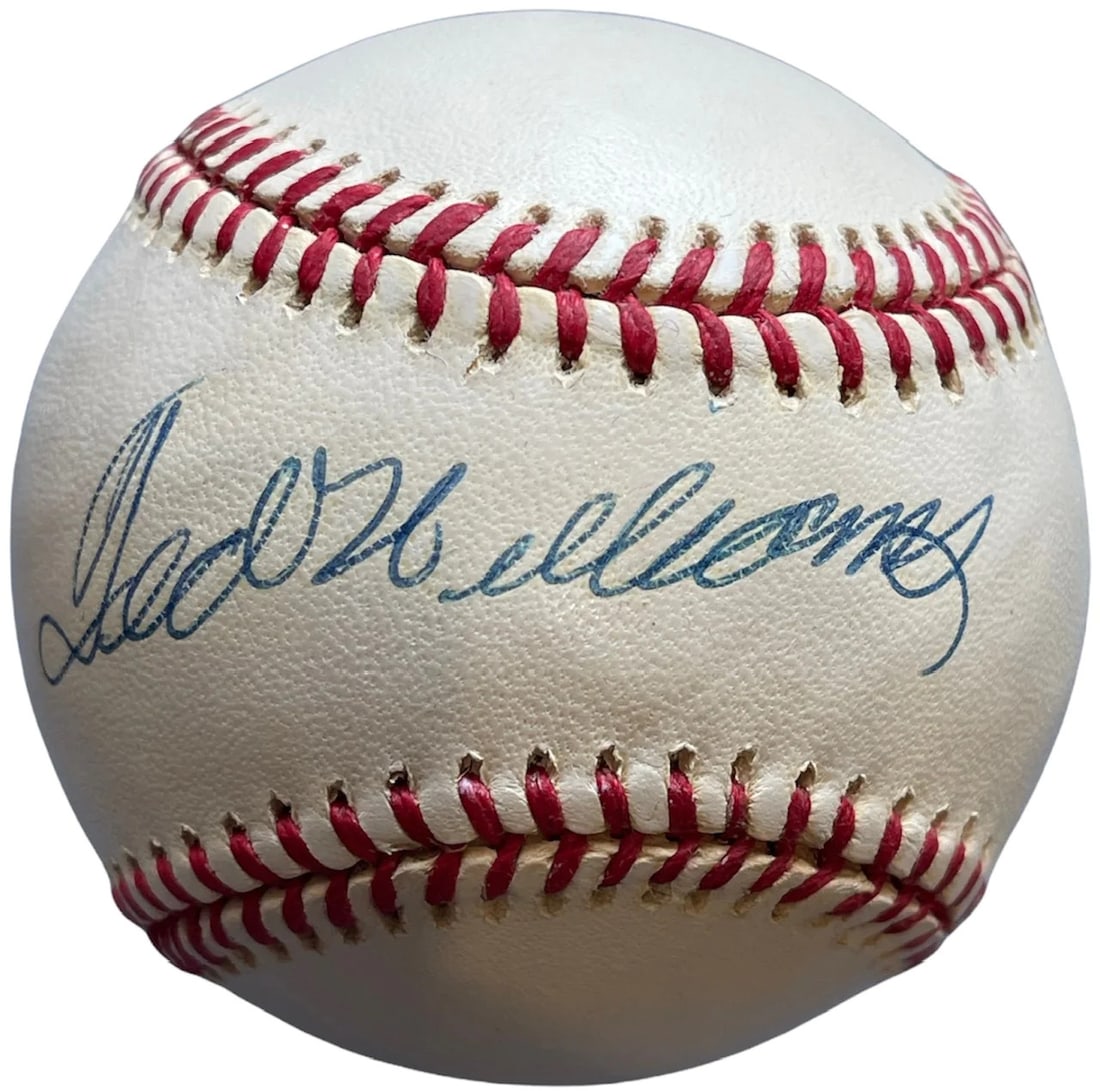 Ted Williams Autographed Official UDA JSA Baseball: Ted Williams Autographed Official UDA JSA Baseball Item Specifics: Brand: Upper Deck (UDA) Ted Williams Autographed Official American League Baseball Signed in blue pen across the sweet spot of an off