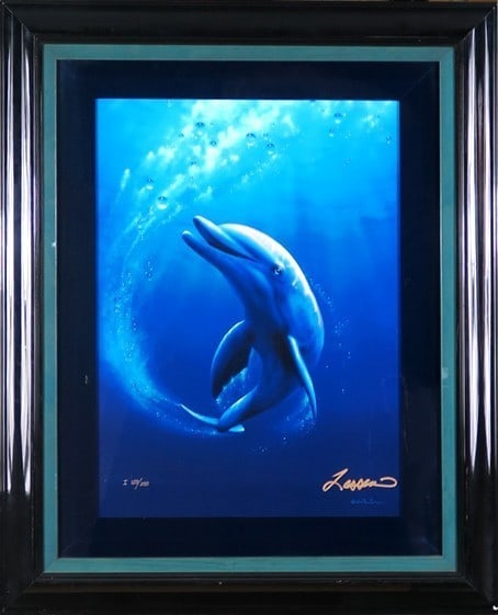 Christian Riese Lassen Dolphin Hand-Embellished Iris Print, Signed, Ltd Ed 200: Christian Riese Lassen Dolphin Hand-Embellished Iris Print, Signed, Ltd Ed 200 Item Specifics: Artist: Christian Riese Lassen Lassen Framing: Framed Image Orientation: Portrait Material: Canvas Origin