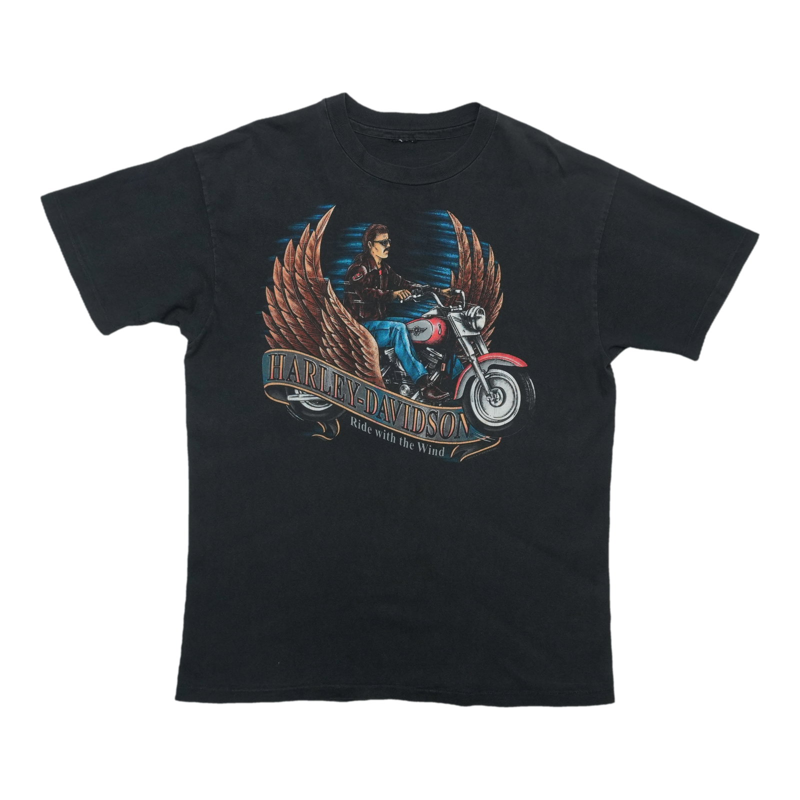 Harley Davidson Ride with Wind Shirt: Harley Davidson Ride with Wind Shirt The 1994 Harley Davidson Ride with the Wind Shirt is a true vintage treasure, boasting front and back graphics and measuring 17.75 inches pit to pit and 27.25 inch