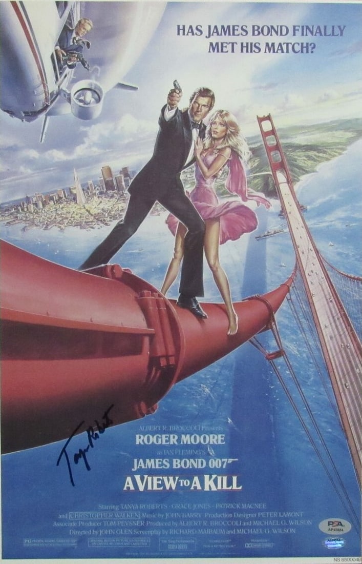 Tanya Roberts Signed/ Auto 11x17 Movie Poster "A View To A Kill" PSA/ DNA 195853: Tanya Roberts Signed/ Auto 11x17 Movie Poster "A View To A Kill" PSA/ DNA 195853 Tanya Roberts' iconic smile shines bright on this original 11x17 movie poster for the 1985 James Bond film "A View To A