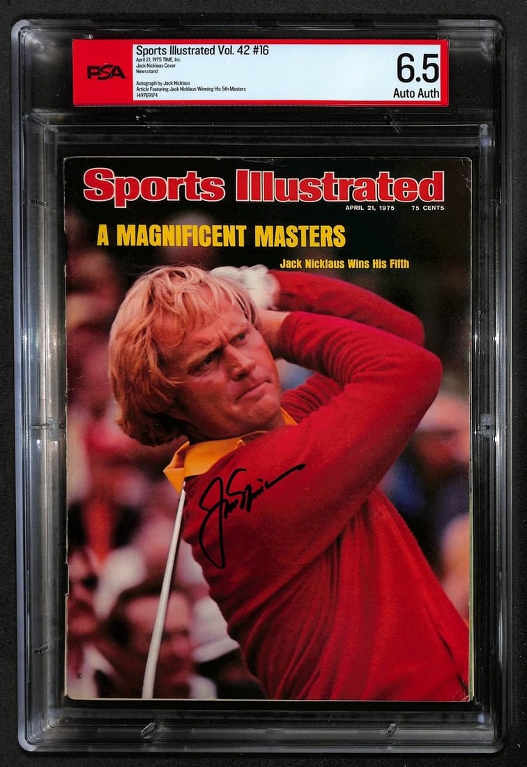 Jack Nicklaus HOF 1975 Sports Illustrated Magazine Signed/ Auto PSA Golf BA209461: Jack Nicklaus HOF 1975 Sports Illustrated Magazine Signed/ Auto PSA Golf BA209461 Signed by golf legend Jack Nicklaus, this 1975 Sports Illustrated Magazine features the iconic golfer in all his