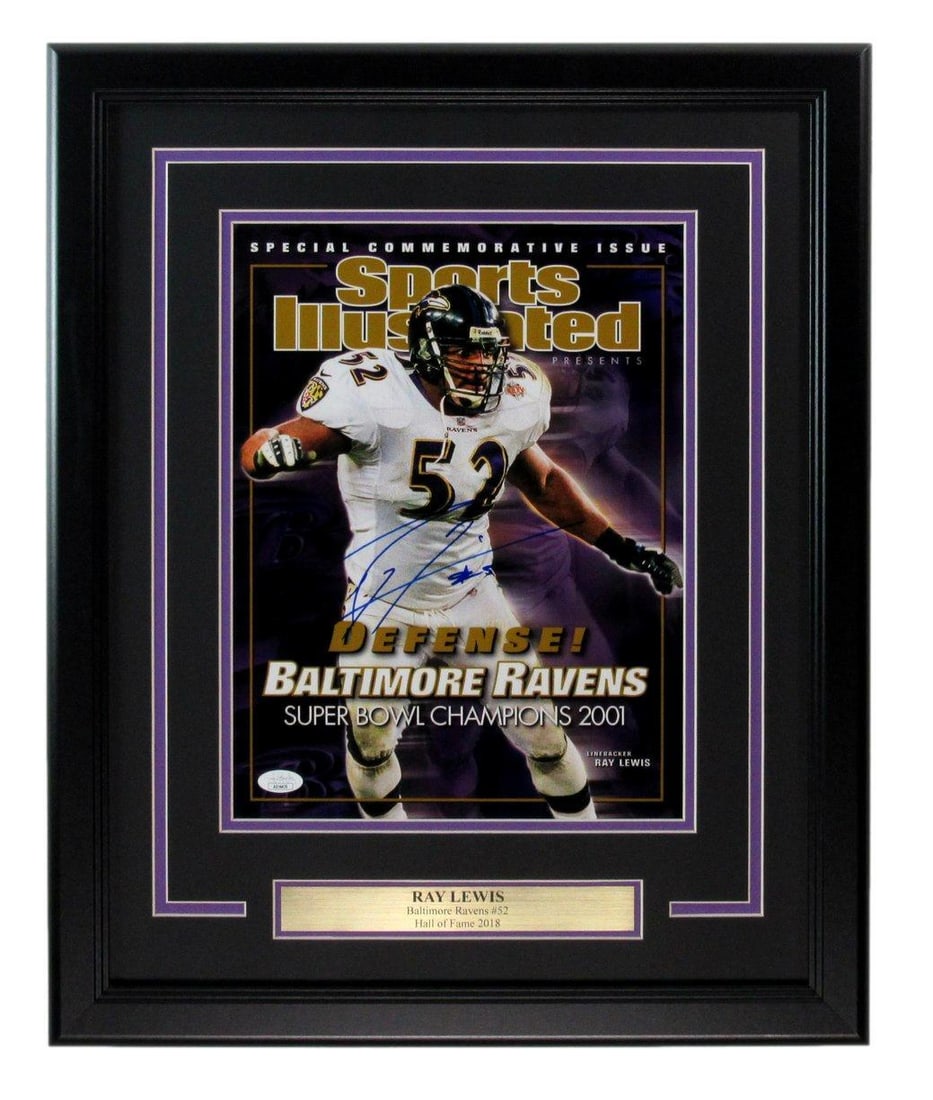 Ray Lewis HOF Autographed Ravens 11x14 Photo Framed 188988: Ray Lewis HOF Autographed Ravens 11x14 Photo Framed 188988 Original photo of Ray Lewis, a legendary linebacker for the Baltimore Ravens, bears his signature. The item is framed in an 11x14 inch format