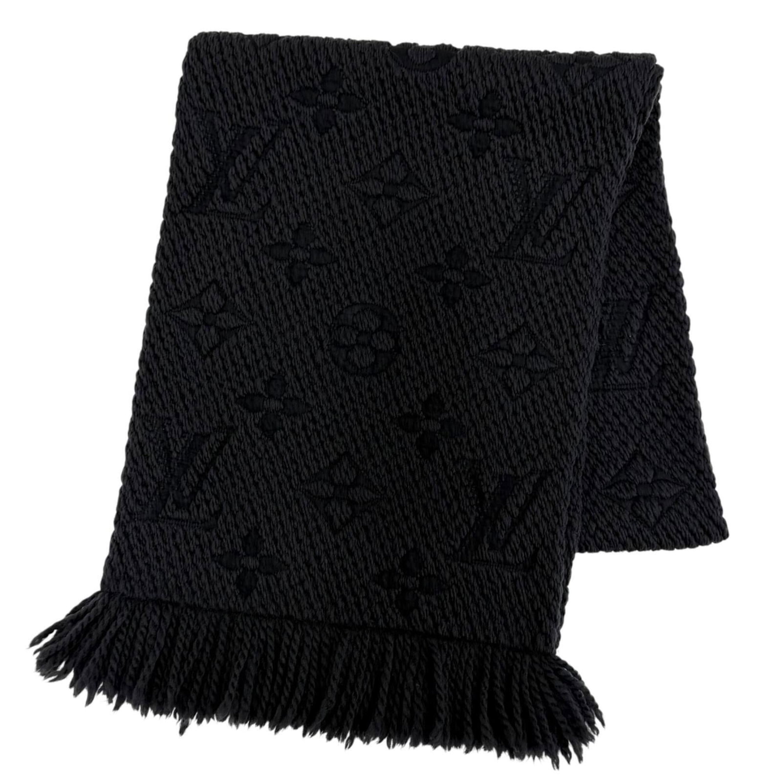Silk Wool Stole Louis Vuitton: Silk Wool Stole Louis Vuitton Silk and wool blend in luxurious black, forming the elegant silhouette of this Louis Vuitton stole. Measuring 1.48m x 30cm, its sleek design adds a touch of