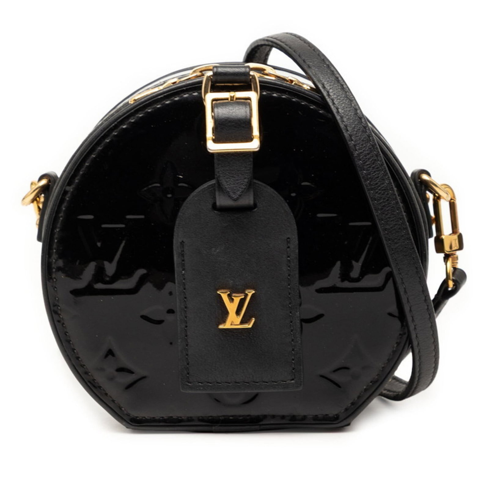 Patent leather shoulder bag from Louis Vuitton: Patent leather shoulder bag from Louis Vuitton Patent leather shoulder bag from Louis Vuitton, featuring the iconic Monogram pattern in black. This sleek and sophisticated design measures 11.5cm x