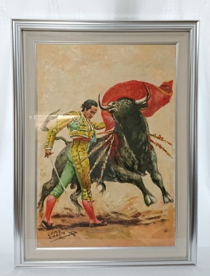 Signed Framed Lopez Canito Original Oil Painting on Canvas Muleta (1 of 10)
