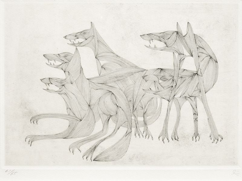 Matazo Kayama Wolf Copper Etching Framed Modern Japanese Fine Art Print (1 of 1)