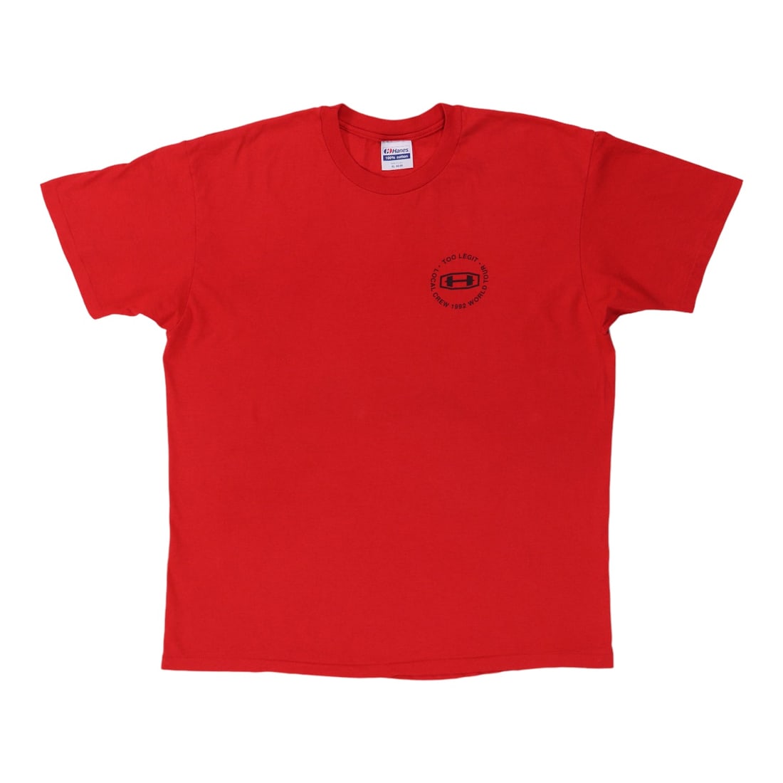 1992 MC Hammer Too Legit Crew Tour Shirt: 1992 MC Hammer Too Legit Crew Tour Shirt Extra Large MC Hammer Too Legit Crew Tour Shirt, Red, 100% Cotton. This vintage 1992 tour shirt features a bold red color and a classic crew neck design with a