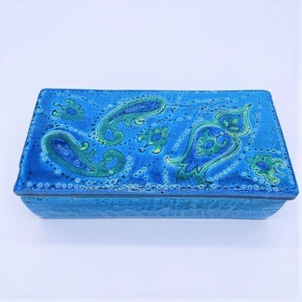Vintage BITOSSI Aldo Londi Box Blue & Green Art Pottery Trinket Box Mid Century (1 of 10)