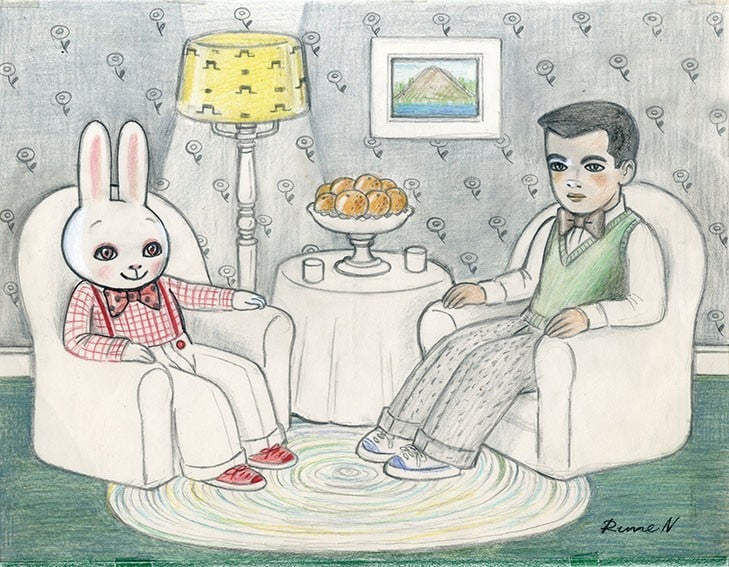 Rune Naito colored pencil signature Japanese man rabbit and on paper: Rune Naito colored pencil signature Japanese man rabbit and on paper Item Specifics: Primary Material: Paper Color: Multi-Color Original/Reproduction: Antique Original Region Of Origin: Japan Age: Unk