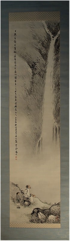 Antique Japanese Hanging Scroll Waterfall Landscape Komuro Suiun Nanga Art (1 of 1)