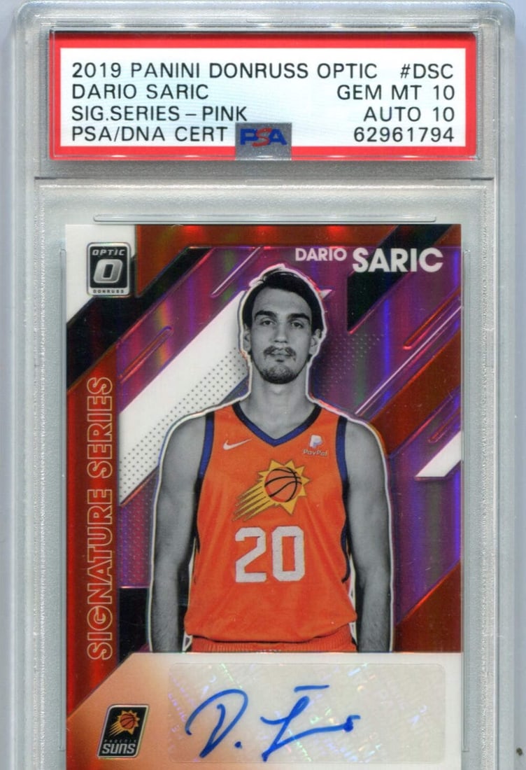 Dario Saric 2019 Panini Optic Signature Series #DSC PSA 10 AUTO 10 Card/ 25: Dario Saric 2019 Panini Optic Signature Series #DSC PSA 10 AUTO 10 Card/ 25 Dario Saric's 2019 Panini Optic Signature Series card features his signature, graded PSA 10 AUTO 10. This highly sought-afte