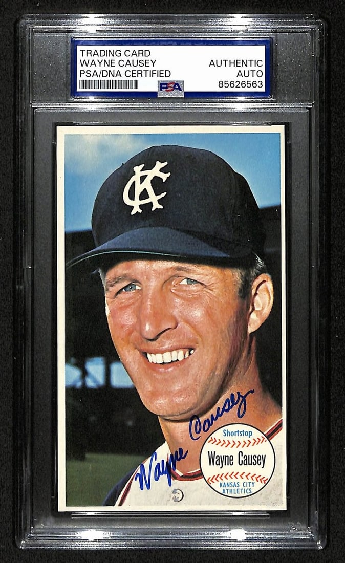 Wayne Causey Signed/ Auto 1964 Topps Giants Card #45 Athletics PSA/ DNA 201321: Wayne Causey Signed/ Auto 1964 Topps Giants Card #45 Athletics PSA/ DNA 201321 Original 1964 Topps baseball card featuring Wayne Causey, #45 Athletics. This graded PSA/DNA card showcases the autograph