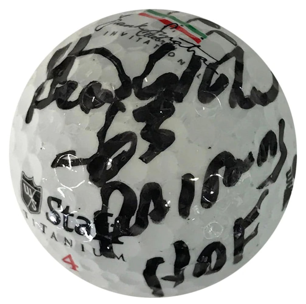 Gene Upshaw Autographed Staff Titanium 4 Golf Ball: Gene Upshaw Autographed Staff Titanium 4 Golf Ball Signed in black sharpie by Gene Upshaw with the inscription "Raiders HOF 87", this Staff Titanium 4 Golf Ball bears a unique and notable signature. T