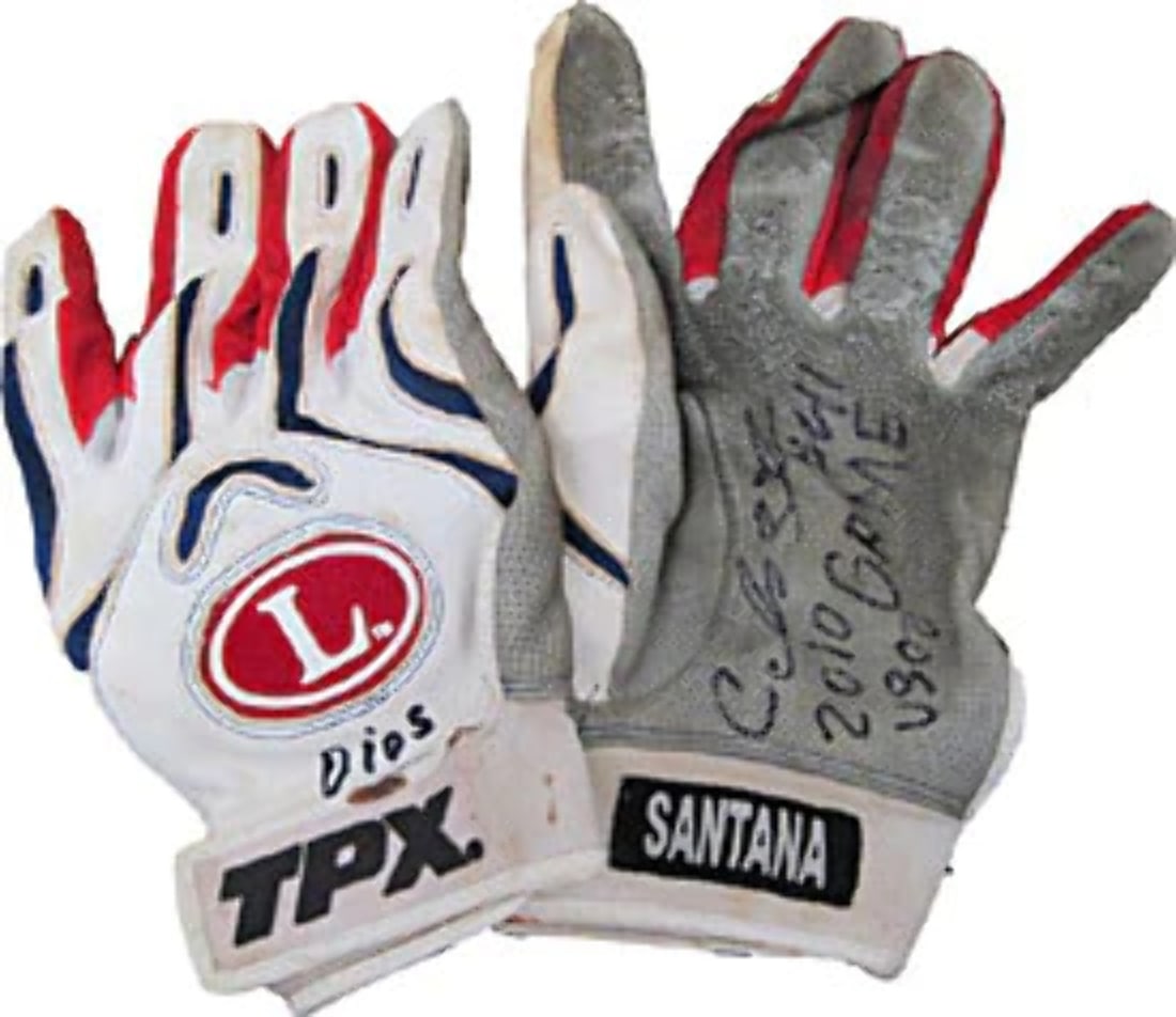 Carlos Santana Autographed/ Signed Game Used Batting Glove: Carlos Santana Autographed/ Signed Game Used Batting Glove Carlos Santana's game-used batting glove, signed by the legendary artist, is a unique piece for baseball enthusiasts and music fans alike. Th
