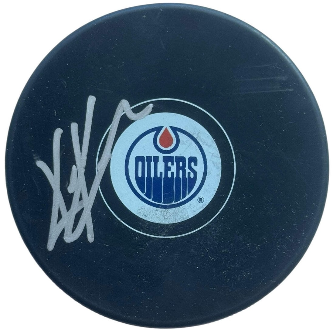 Kris Knoblauch Autographed Edmonton Oilers Logo Puck (Beckett) (1 of 2)