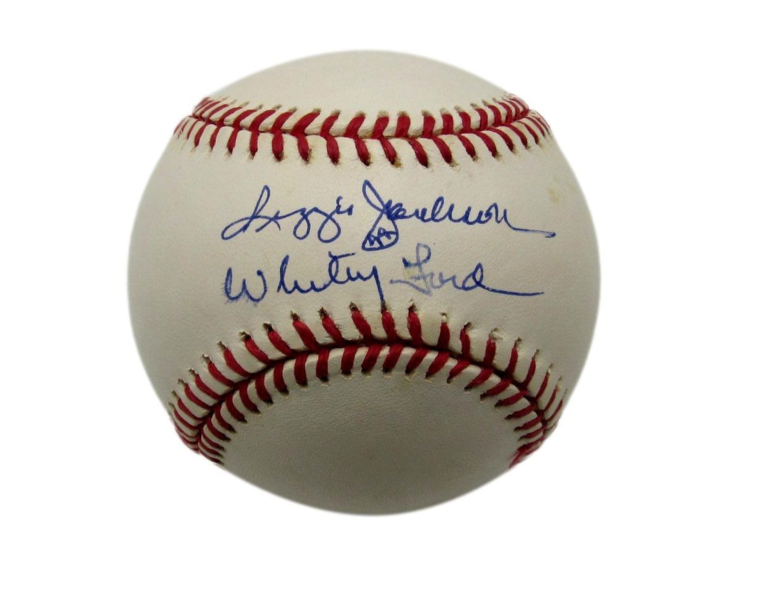 Reggie Jackson/ Whitey Ford Dual-Signed OAL Baseball NY Yankees JSA 197364: Reggie Jackson/ Whitey Ford Dual-Signed OAL Baseball NY Yankees JSA 197364 Item Specifics: Original/Reprint: Original Product: Ball Sport: Baseball Product Disclaimer: Not affiliated with any team or 