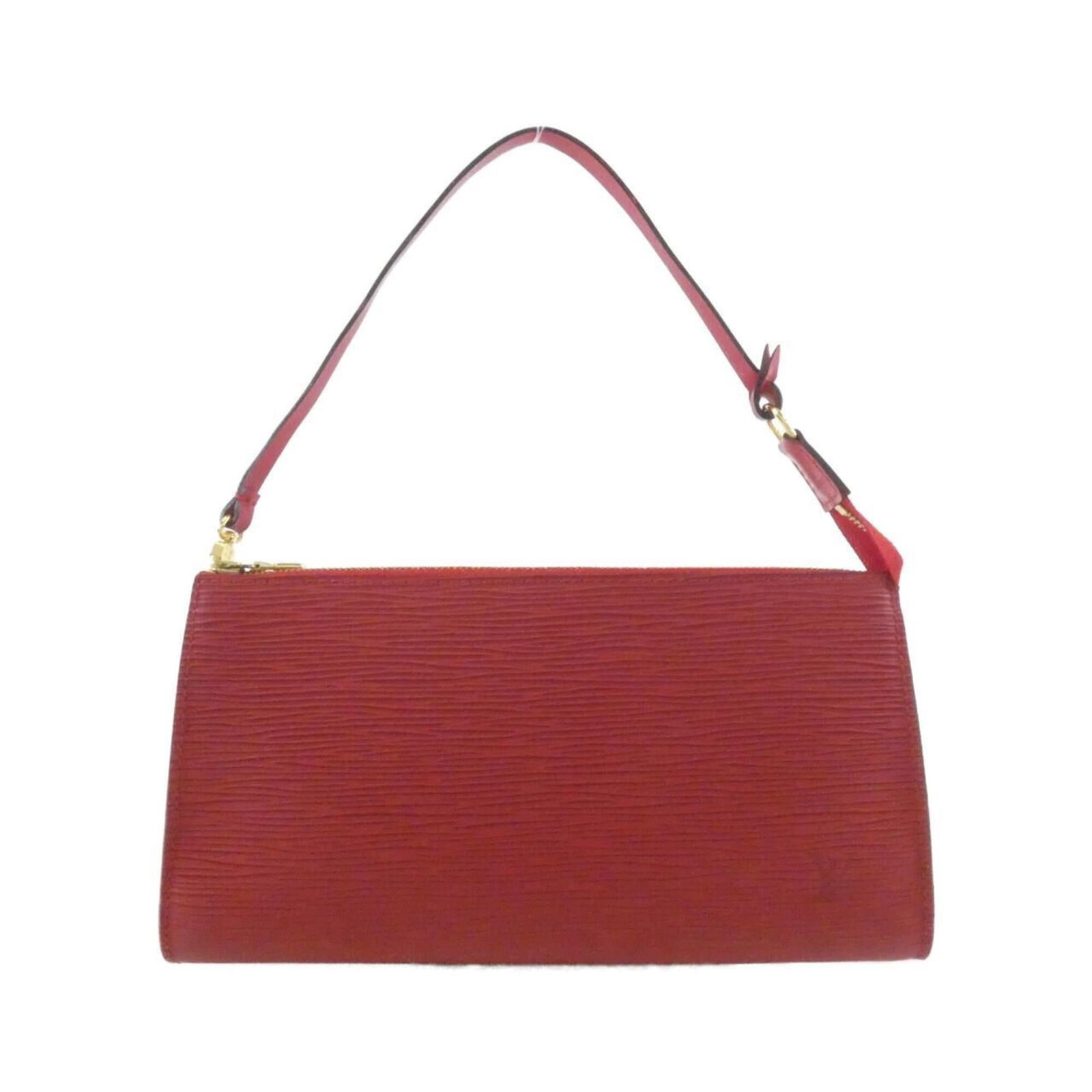 Pouch leather pochette Louis Vuitton: Pouch leather pochette Louis Vuitton Red Louis Vuitton calf leather pochette with gold hardware, measuring 13cm x 24cm x 3cm. This elegant pouch features classic design elements and premium materials.