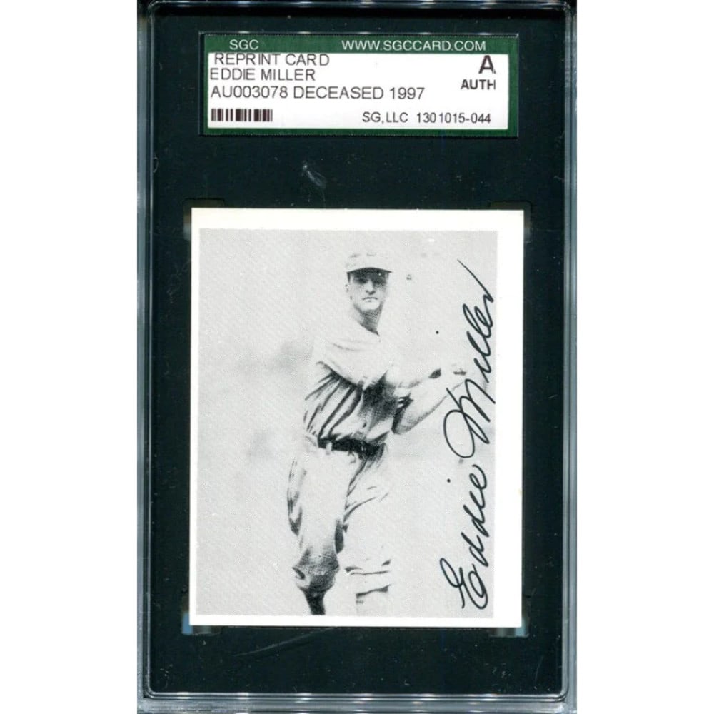 Eddie Miller Autographed Card Reprint: Eddie Miller Autographed Card Reprint Eddie Miller's autographed card bears his signature, making it a unique collectible for fans of the artist. The 1988 reprint card features Miller's work,