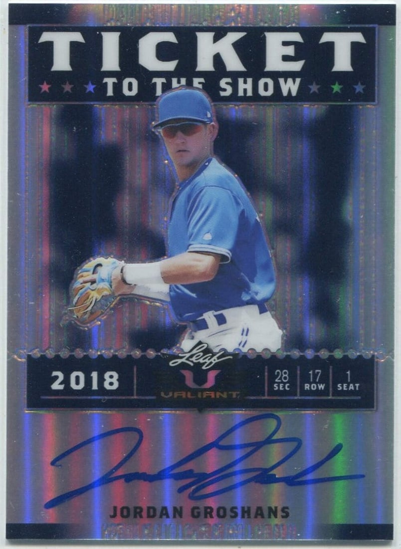 Jordan Groshans 2018 Leaf Valiant Ticket To The Show Autographed Navy Parallel R (1 of 2)