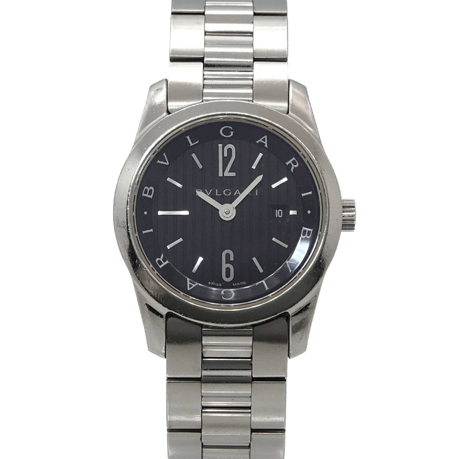 Bvlgari Wristwatch: Bvlgari Wristwatch Bvlgari wristwatch with stainless steel case and band, featuring a black dial. This quartz-powered timepiece boasts a sleek design with a diameter of 30mm, suitable for wrists up to