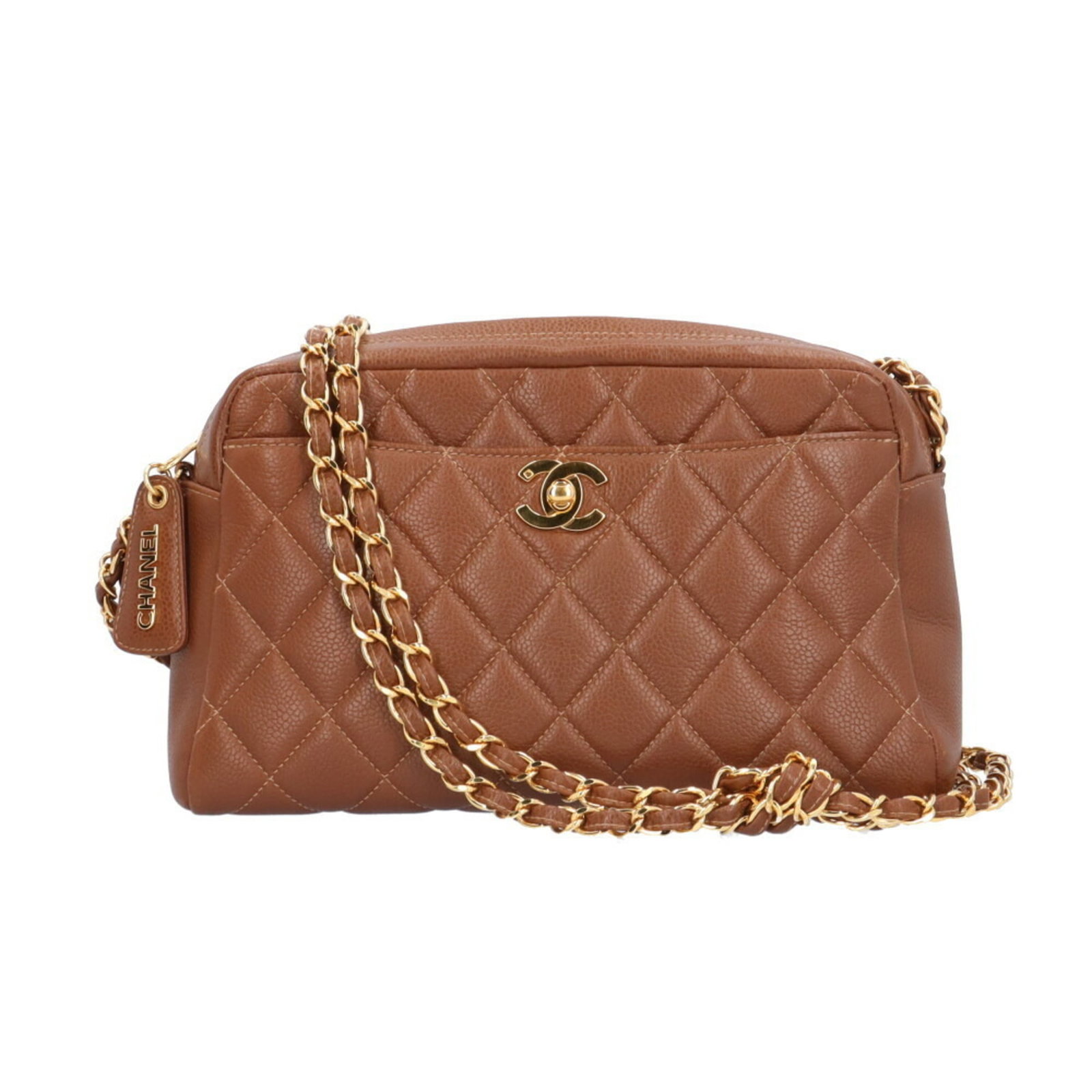 Chanel Shoulder Bag Leather: Chanel Shoulder Bag Leather Brown leather shoulder bag with dimensions of 15cm x 25cm x 10cm. This Chanel-style bag features classic design and a timeless brown color, making it a versatile accessory 