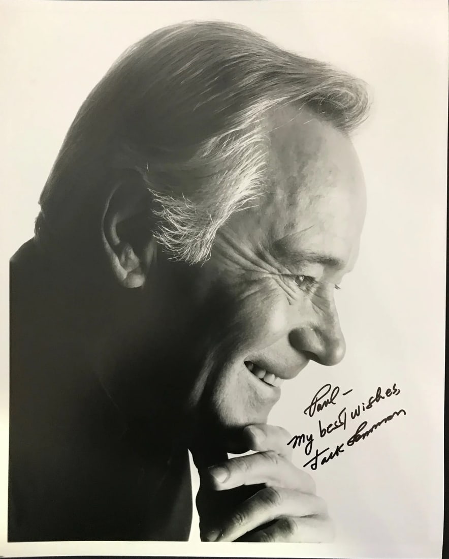 Jack Lemmon Autographed Black & White 8x10 Photo: Jack Lemmon Autographed Black & White 8x10 Photo Jack Lemmon's silver sharpie signature adds a touch of elegance to this rare black and white 8x10 photo, which he has personally inscribed with a heart