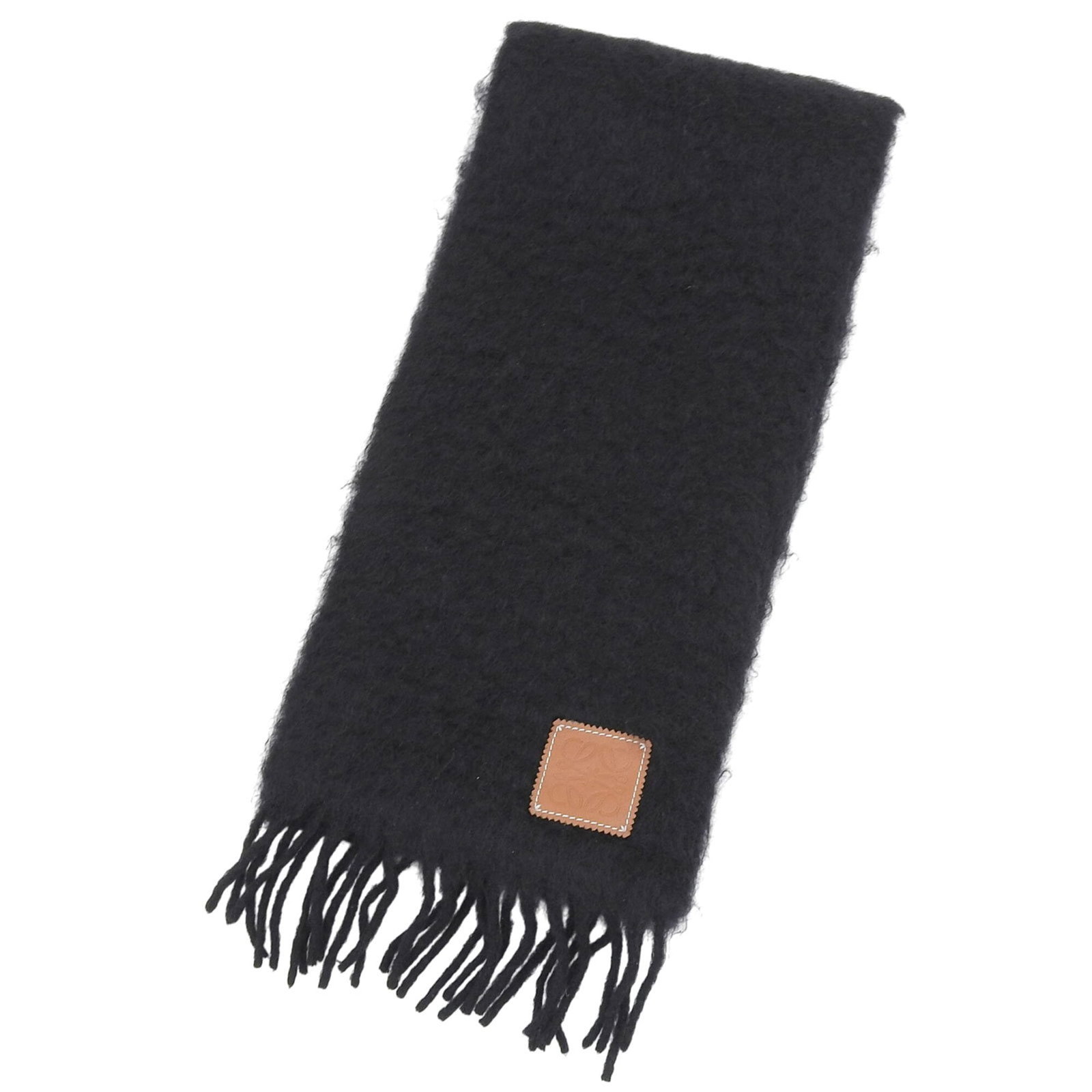 Loewe Stole Mohair Wool Nylon: Loewe Stole Mohair Wool Nylon Stole from renowned Spanish fashion house Loewe, this unique piece combines the textures of mohair, wool, and nylon to create a striking black stole. Measuring 2.02m x 22