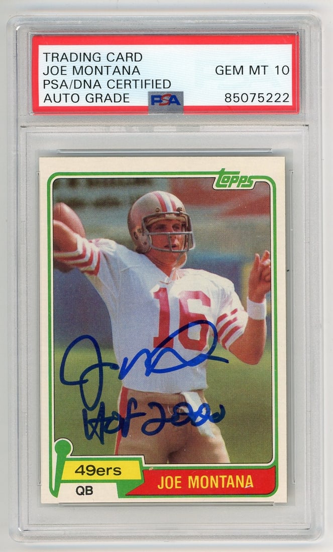 Joe Montana Hall of Fame Autographed 1981 Topps Card #216 GEM MT 10 (1 of 2)