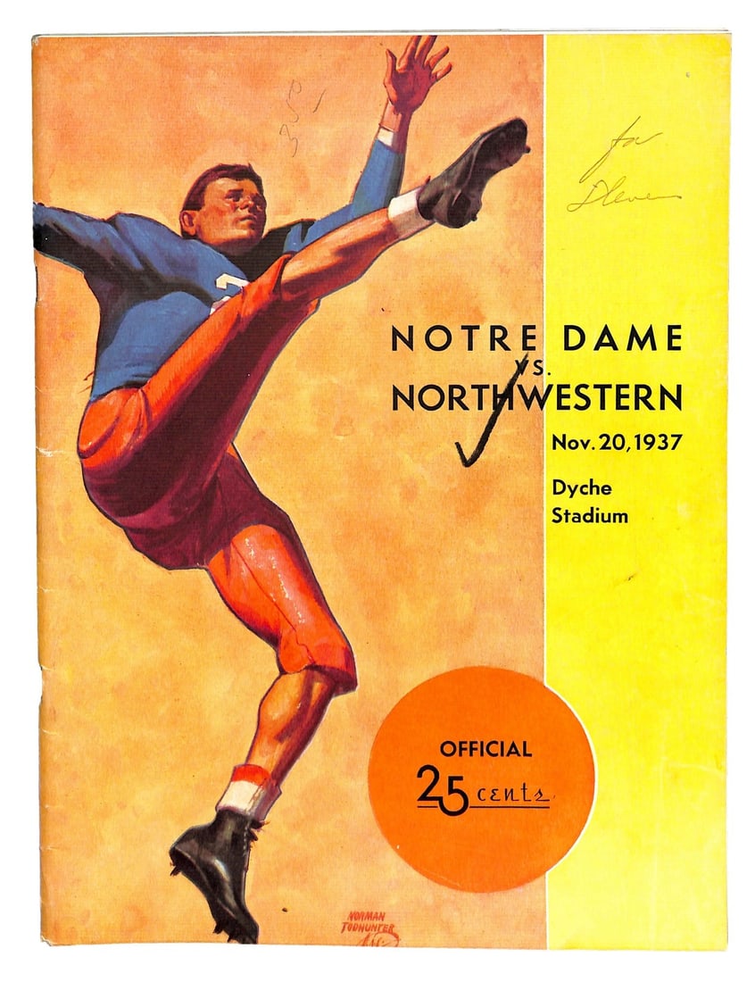 11/ 20/ 1937 Notre Dame vs. Northwestern Program 185903: 11/ 20/ 1937 Notre Dame vs. Northwestern Program 185903 Original 1937 Notre Dame vs. Northwestern Football Program, featuring the iconic 11th-ranked Fighting Irish taking on their arch-rivals from Nor