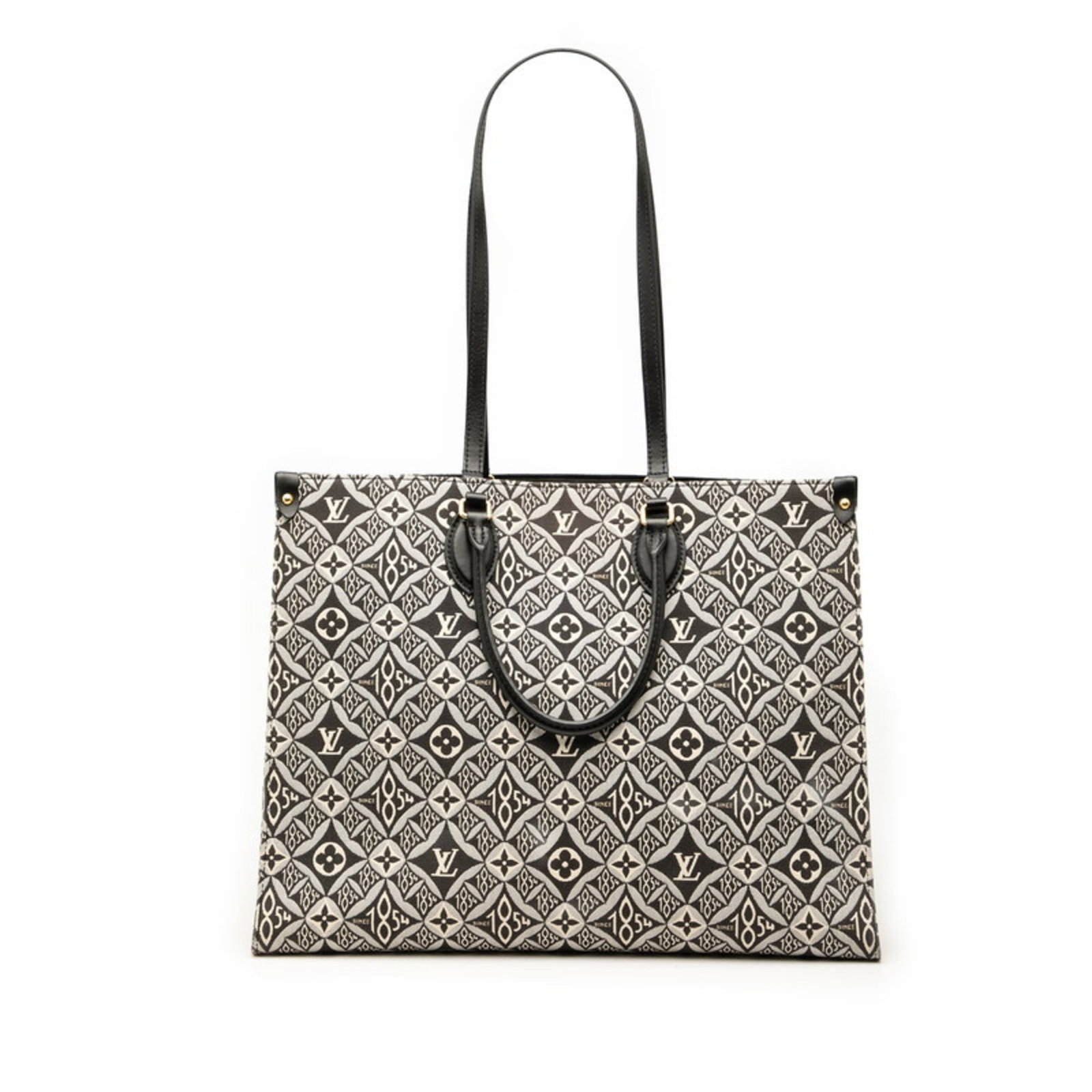 Canvas leather bag tote from Louis Vuitton: Canvas leather bag tote from Louis Vuitton Canvas leather bag tote from Louis Vuitton, featuring a classic design with a black and white color scheme. This stylish tote measures 33cm x 41cm x 17cm and