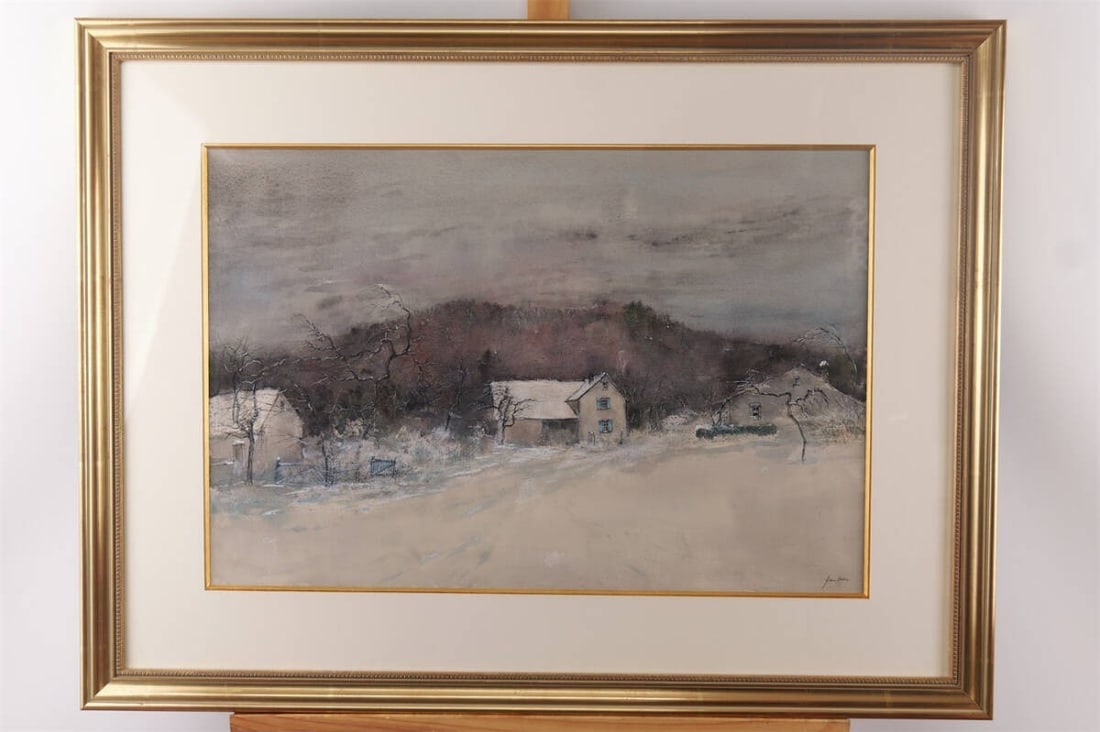 Bernard Gantner Signed Original Watercolor Spring Landscape French Snow (1 of 10)