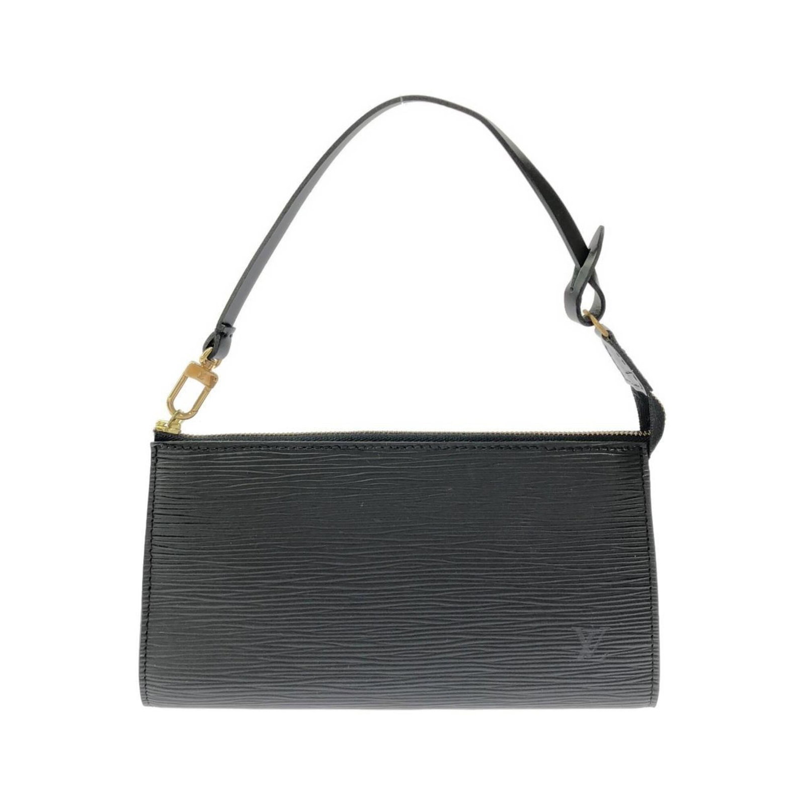 Leather Pochette Louis Vuitton Pouch: Leather Pochette Louis Vuitton Pouch Calf leather construction and gold hardware add a touch of sophistication to this sleek black Louis Vuitton pochette. Measuring just 12cm x 21.5cm x 1.5cm, it's th