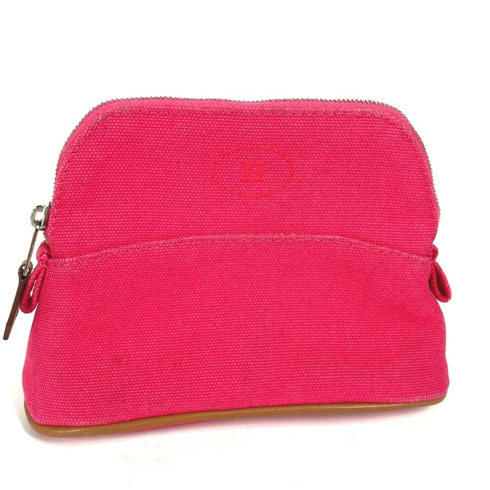 Hermes Pouch Canvas: Hermes Pouch Canvas Canvas pouch from the Hermes Bolide line, featuring a vibrant pink color and compact 10cm x 16cm dimensions. This stylish accessory boasts a canvas material and measures 3.93'' x 6