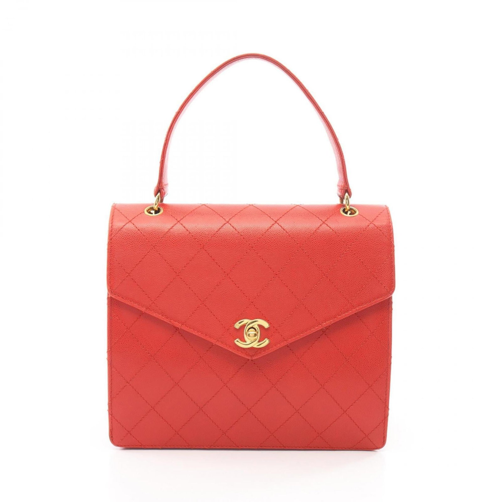 Chanel calfskin handbag: Chanel calfskin handbag Red calfskin handbag from Chanel, featuring the iconic brand's signature style with its distinctive shape and grain. Measuring 21cm x 24cm x 8cm, this compact bag is a stylish