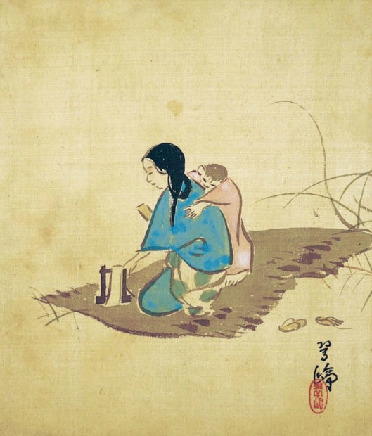 Nishiyama Suisho Kinuta Fulling Block Japanese Art Woodblock Shikishi Print (1 of 1)