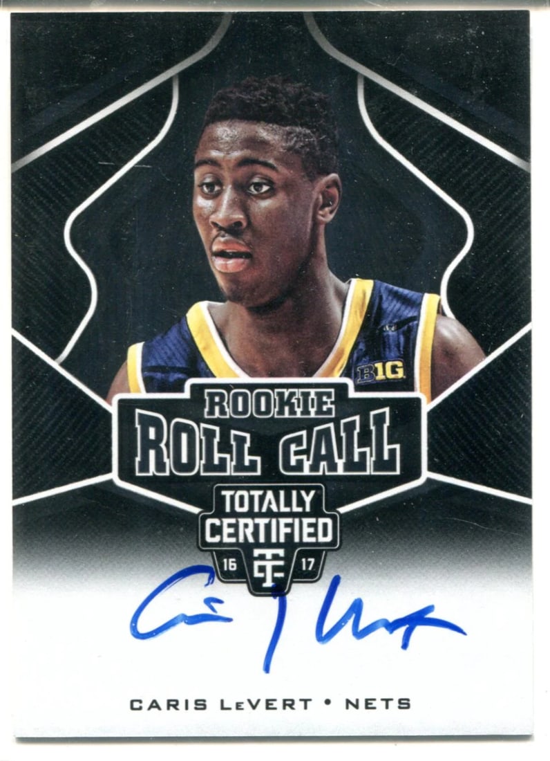 Caris LeVert Autographed 2016-17 Panini Totally Certified Rookie Roll Call Card: Caris LeVert Autographed 2016-17 Panini Totally Certified Rookie Roll Call Card Caris LeVert's rookie card, signed in blue sharpie across the front, is a unique collectible for basketball