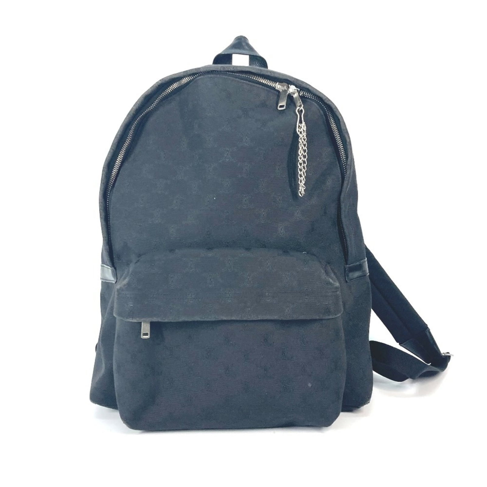 Canvas leather backpack: Canvas leather backpack Canvas leather backpack in black, measuring 36cm x 32cm x 10.5cm. This Celine-style backpack features a canvas and leather construction, making it a sturdy and stylish option