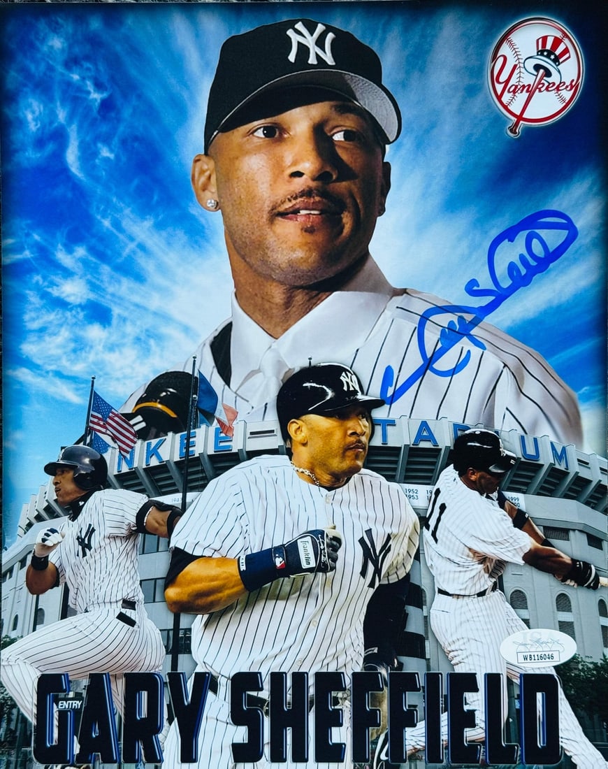 Gary Sheffield Autographed 8X10 Yankees Baseball Photo (JSA): Gary Sheffield Autographed 8X10 Yankees Baseball Photo (JSA) Gary Sheffield's sharpie signature across the front of this 8x10 Yankees baseball photo adds a touch of authenticity to this unique piece. 