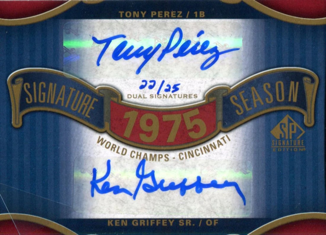 Upper Deck Sp Signature Season 2012 Car Autographed By Tony Perez And Ken Griffey Sr: Upper Deck Sp Signature Season 2012 Car Autographed By Tony Perez And Ken Griffey Sr Item Specifics: Brand: Upper Deck Tony Perez & Ken Griffey Sr Autographed 2012 Upper Deck Sp Signature Season Card 