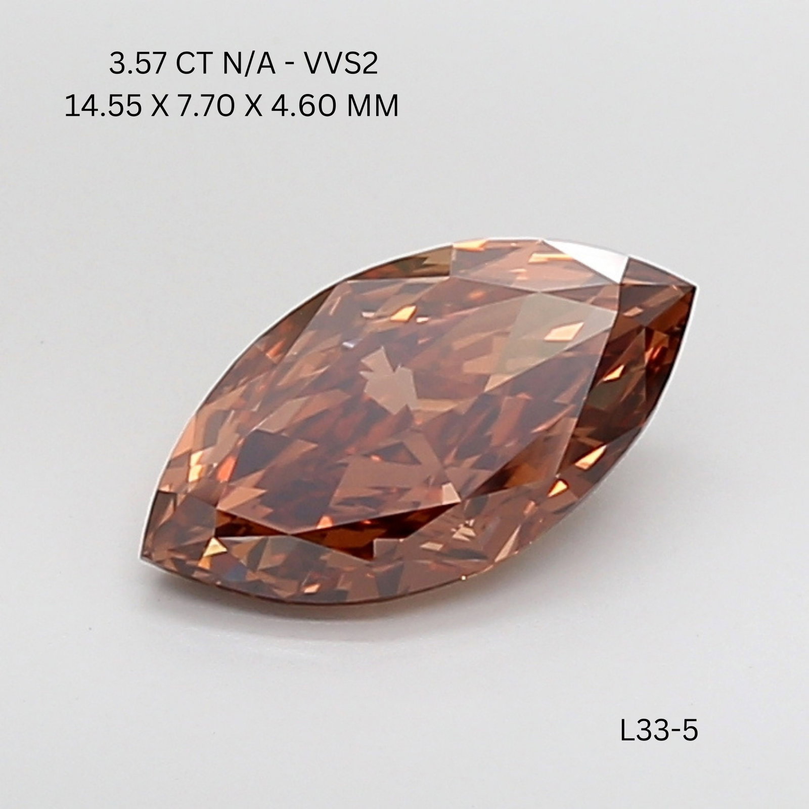 Marquise 3.57ct Brownish VVS2 - Loose Lab Diamond: Marquise 3.57ct Brownish VVS2 - Loose Lab Diamond Item Specifics: Source: This Is A Real Diamond Grown In A Lab Not Mined. Carat: 3.57 Cut: - Color: Brownish Clarity: VVS2 Polish: EX Symmetry: EX Meas