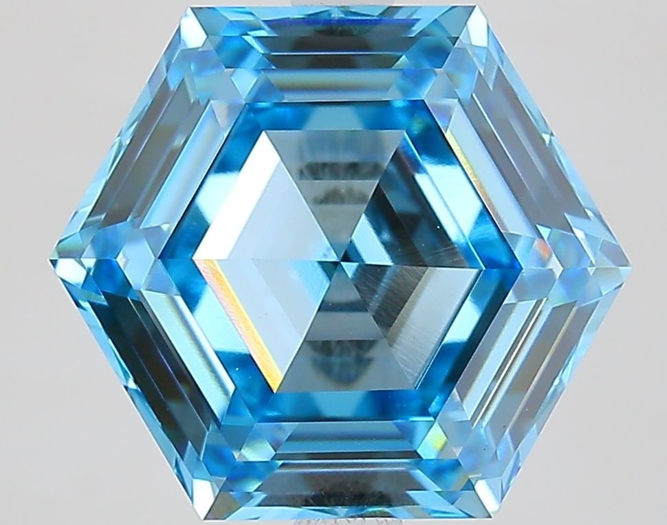 IGI Hexagonal 4.89ct Fancy Intense Blue VVS2 - Loose Lab Diamond: IGI Hexagonal 4.89ct Fancy Intense Blue VVS2 - Loose Lab Diamond Item Specifics: Source: This Is A Real Diamond Grown In A Lab Not Mined. Carat: 4.89 Cut: - Color: Fancy Intense Blue Clarity: VVS2 Pol