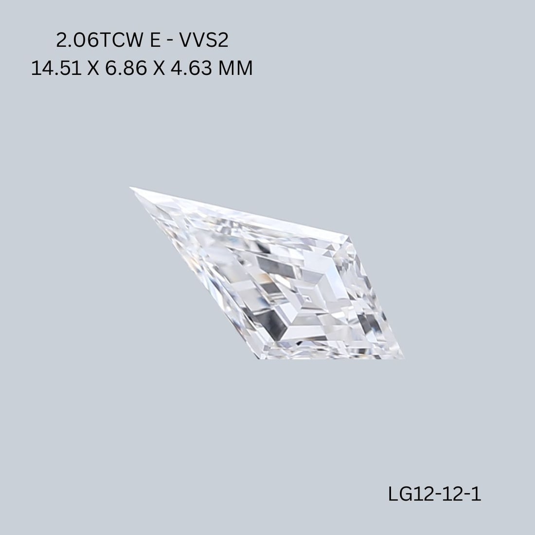 IGI Kite 2.06ct E VVS2 - Loose Lab Diamond: IGI Kite 2.06ct E VVS2 - Loose Lab Diamond Item Specifics: Source: This Is A Real Diamond Grown In A Lab Not Mined. Carat: 2.06 Cut: - Color: E Clarity: VVS2 Polish: EX Symmetry: EX Measurements: 14.5