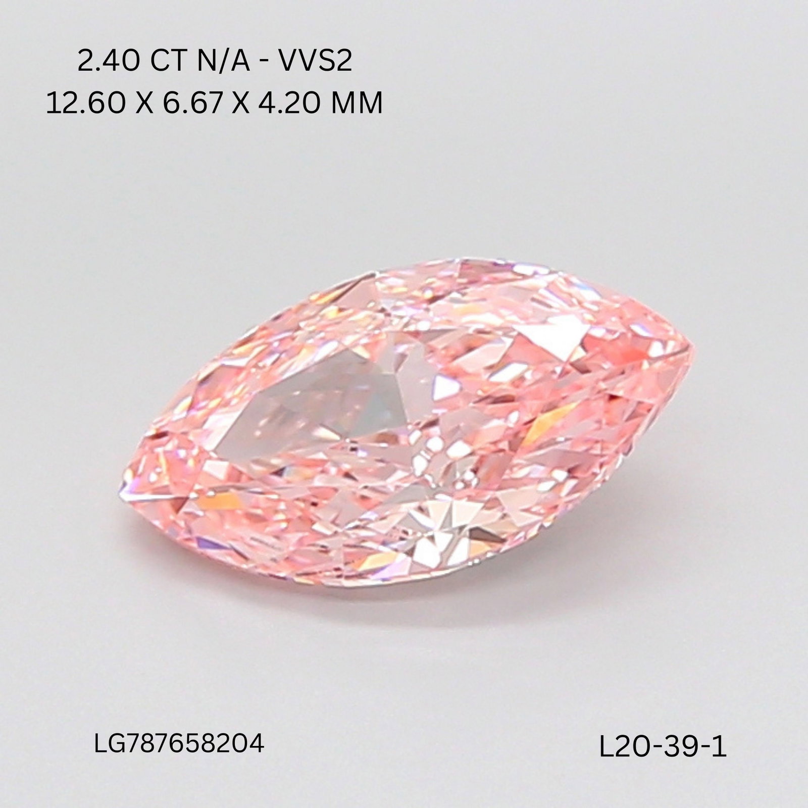 IGI Marquise 2.4ct Fancy Vivid Pink VVS2 - Loose Lab Diamond: IGI Marquise 2.4ct Fancy Vivid Pink VVS2 - Loose Lab Diamond Item Specifics: Source: This Is A Real Diamond Grown In A Lab Not Mined. Carat: 2.4 Cut: - Color: Fancy Vivid Pink Clarity: VVS2 Polish: