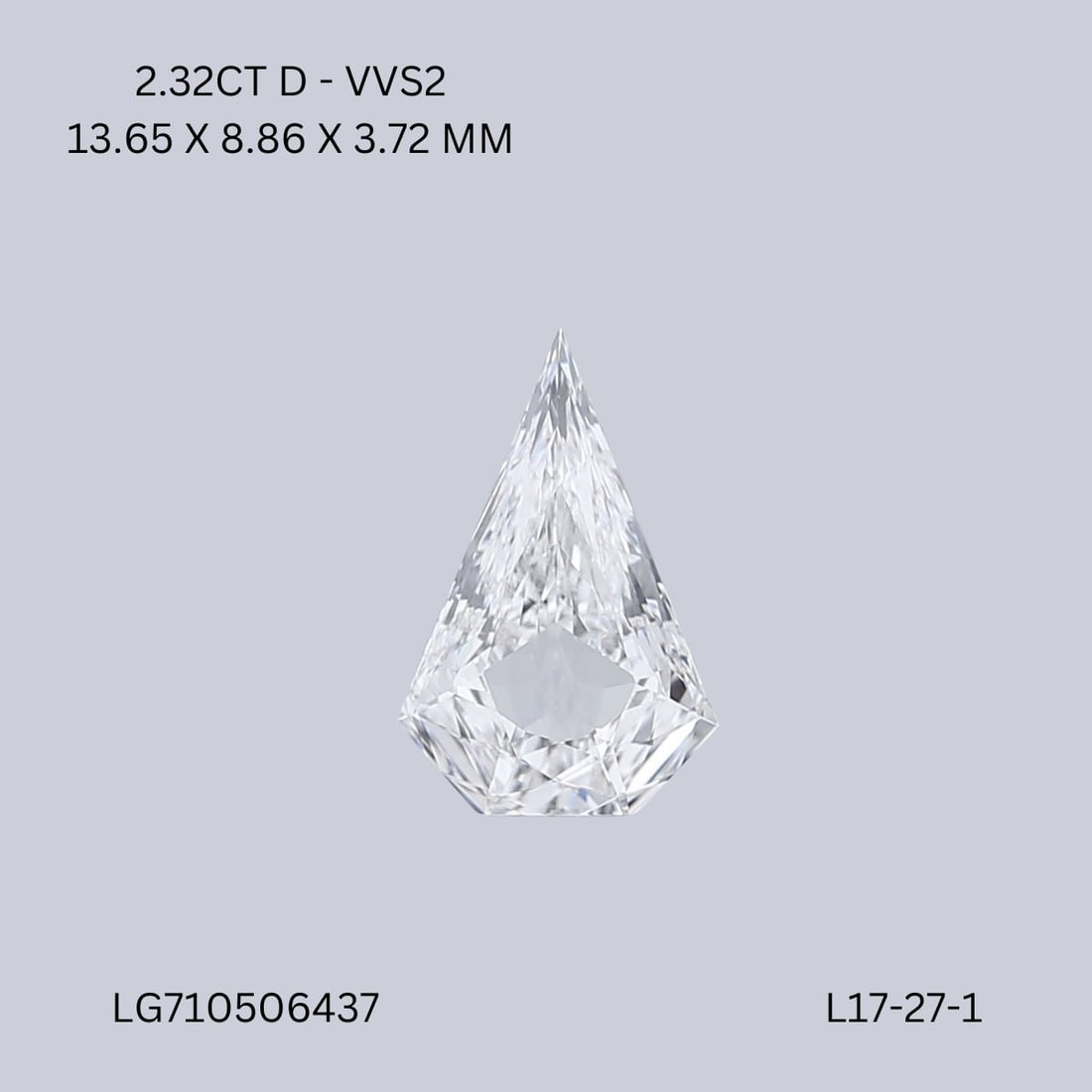 IGI Pentagonal 2.32ct D VVS2 - Loose Lab Diamond: IGI Pentagonal 2.32ct D VVS2 - Loose Lab Diamond Item Specifics: Source: This Is A Real Diamond Grown In A Lab Not Mined. Carat: 2.32 Cut: - Color: D Clarity: VVS2 Polish: EX Symmetry: EX