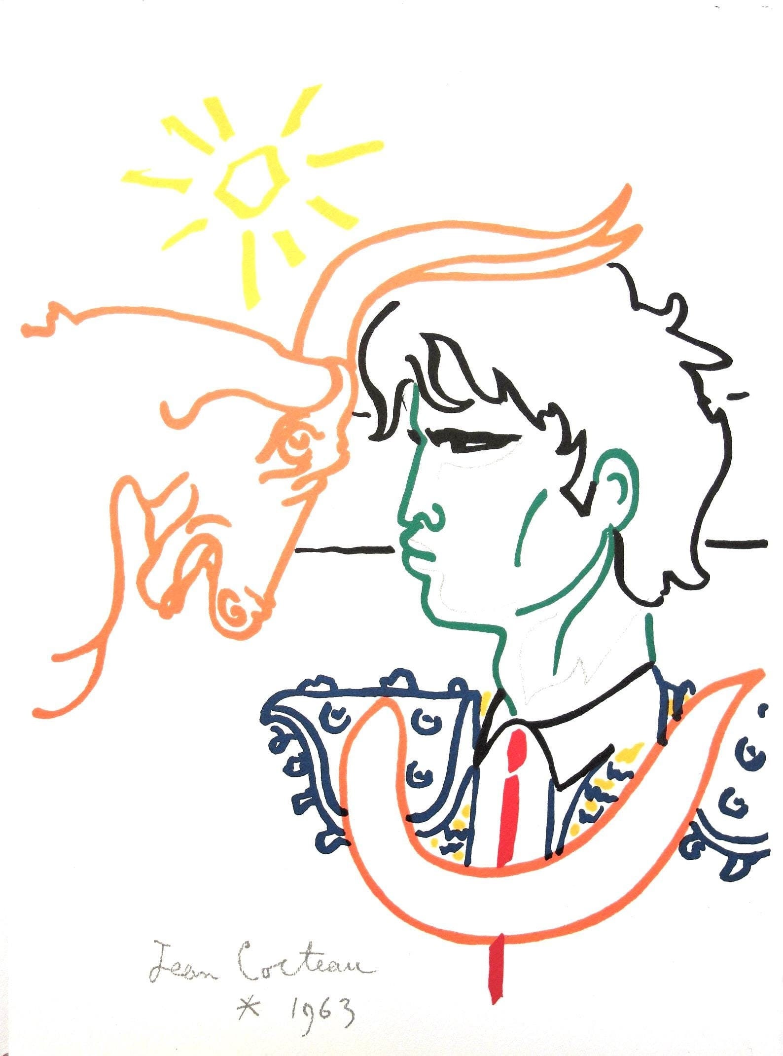 Jean Cocteau, Tte tte, Taureaux, Lithographies de Jean Cocteau, Lithograph (1 of 6)