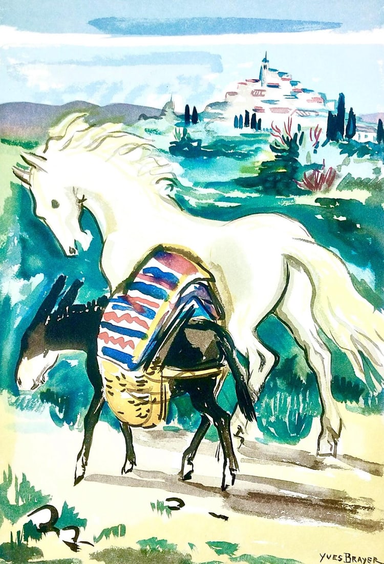 Yves Brayer, Cheval et ne en Provence, Vingt fables de La fontaine, Woodcut: Yves Brayer, Cheval et ne en Provence, Vingt fables de La fontaine, Woodcut Item Specifics: Paper size: 15 x 10.75 inches. Excellent condition. Inscription: signed in the plate and unnumbered, as issu